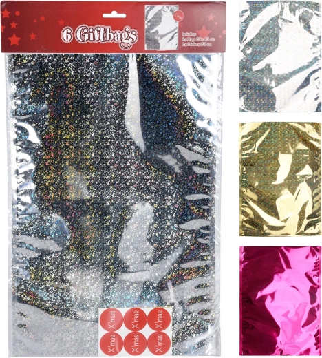 Ajándék celofán tasakok matricákkal 43 × 29 cm, színmix (6+6 db)