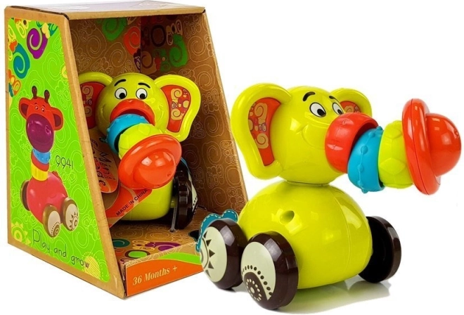 Elefántos Autócska Csecsemőknek Mozgatható Orrmánnyal