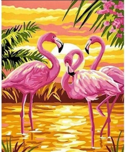 Számfestő készlet keretre feszített vásznon 40 × 50 cm – rózsaszín flamingók