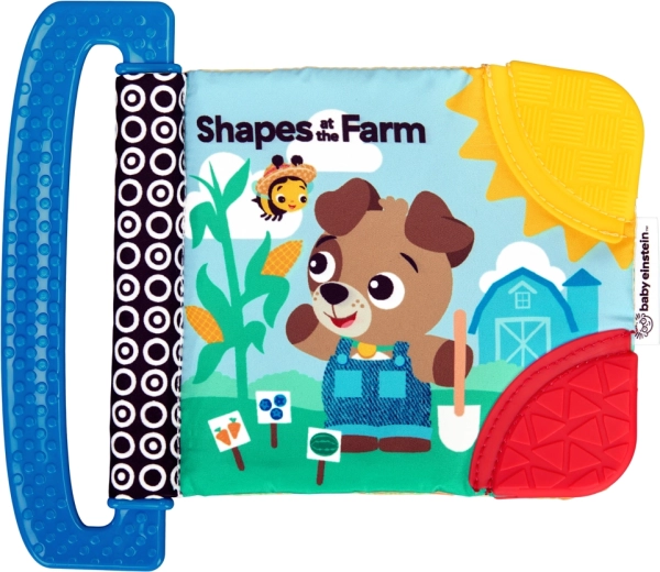 Baby Einstein Shapes at the Farm puha könyv rágókákkal és textúrákkal születéstől