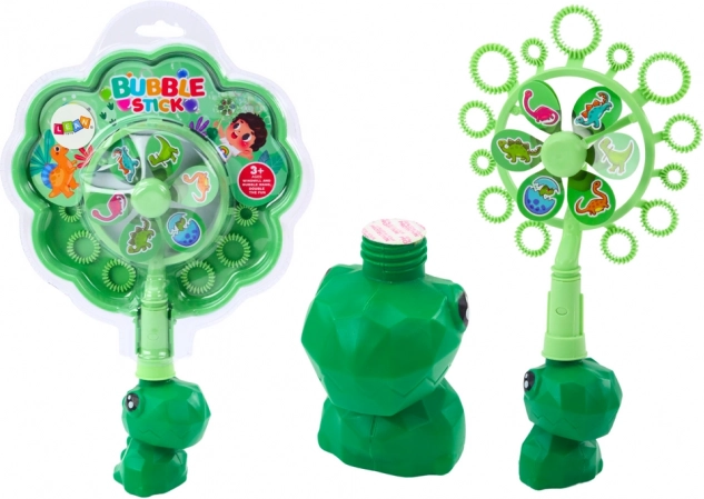 Buborékfújó szélforgóval, dinoszauruszos zöld tálkával