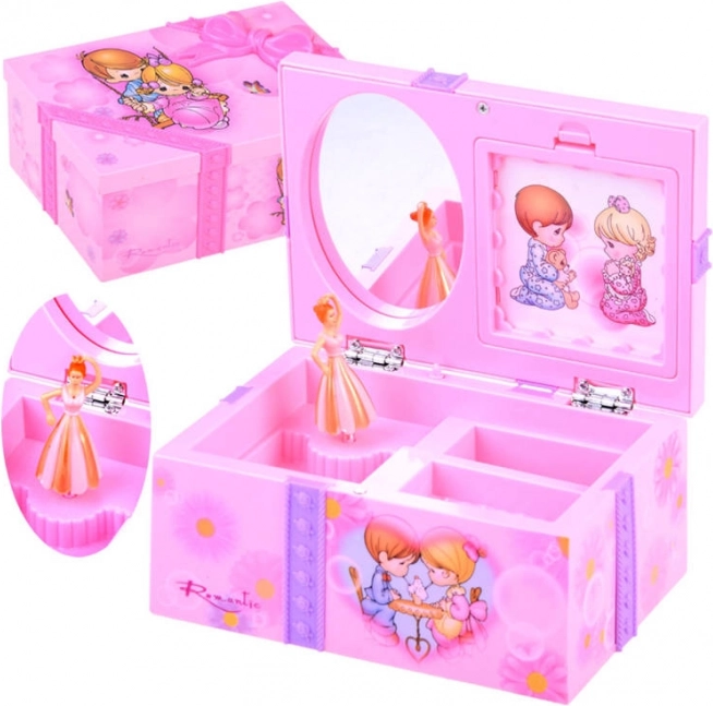 Rózsaszín ékszerdoboz zeneszerkezettel kislányoknak