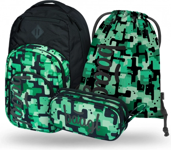 Sada BAAGL Coolmate Green: hátizsák, tolltartó, zsák