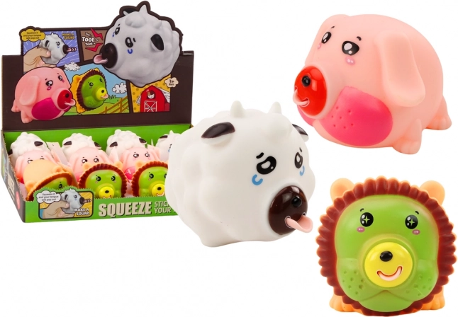 Állatkás pöcögtető Oroszlán Malac Tehén Antistressz puha figura MIX