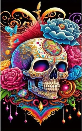 Gyémántfestés Virágos koponya Halloween 30 × 40 cm