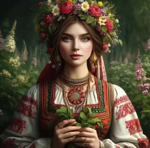 Gyémántszemes kirakó – szláv nő virágokkal 30 × 40 cm