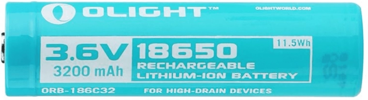 OLIGHT 18650 3,6 V 3200 mAh újratölthető akkumulátor, halványkék
