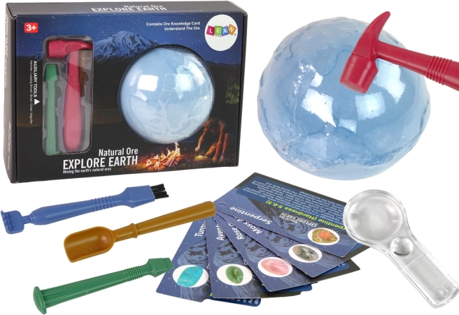 régészeti ásatási készlet ásványokkal és oktatókártyákkal