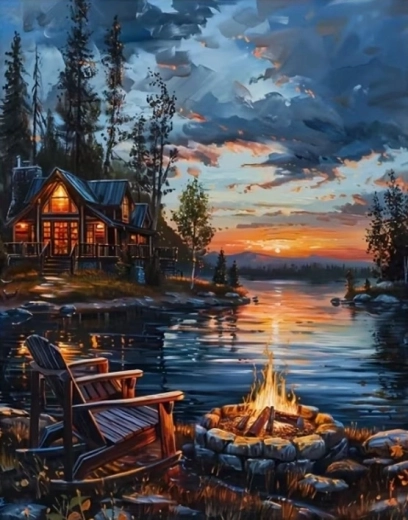 Norimpex gyémántfestés – Tábortűz a tónál 30 × 40 cm