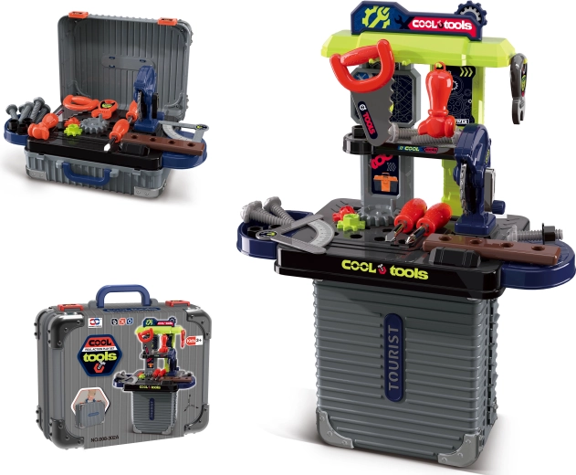 2 az 1-ben kis bőrönd és gyerek munkapad szerszámokkal