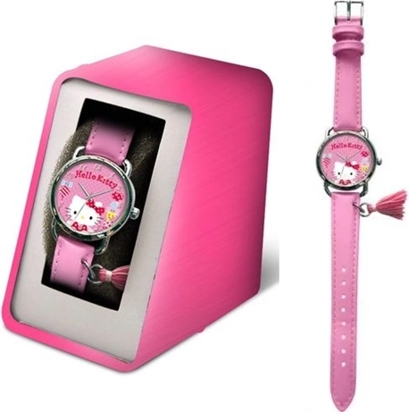 Hello Kitty karóra rózsaszín szíjjal és díszes medállal