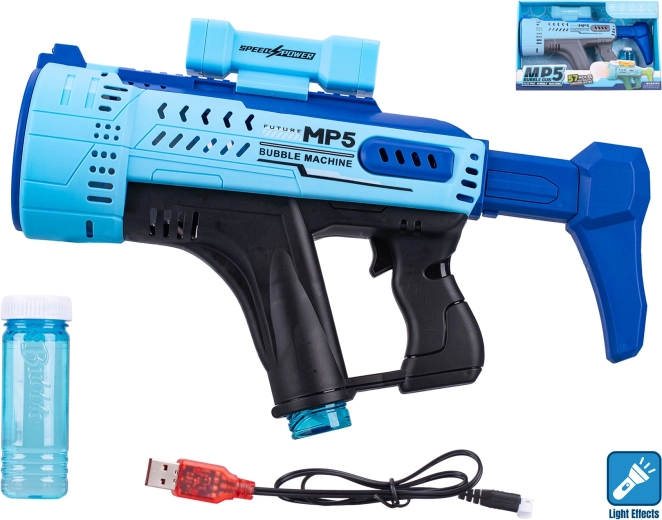 MP5 alakú kék buborékfújó pisztoly fényhatással, 44 cm
