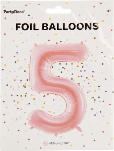 Rózsaszín fólia lufi 5-ös szám 86 cm