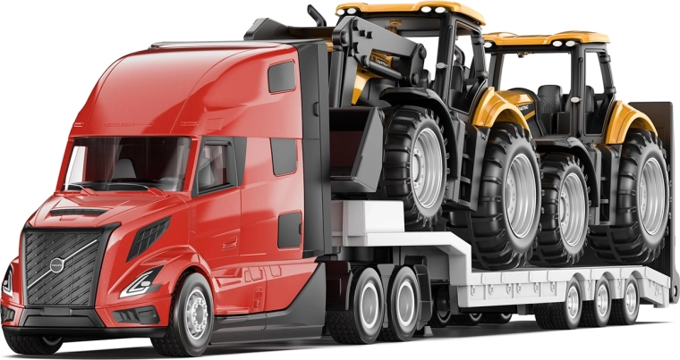 Siku Super vontató Volvo VNL 860 pótkocsival és JCB traktorokkal
