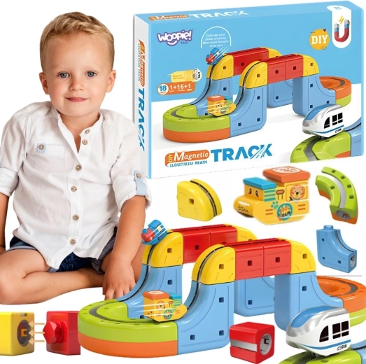 Woopie mágneses antigravitációs pálya kisvonattal és kockákkal, 18 darab
