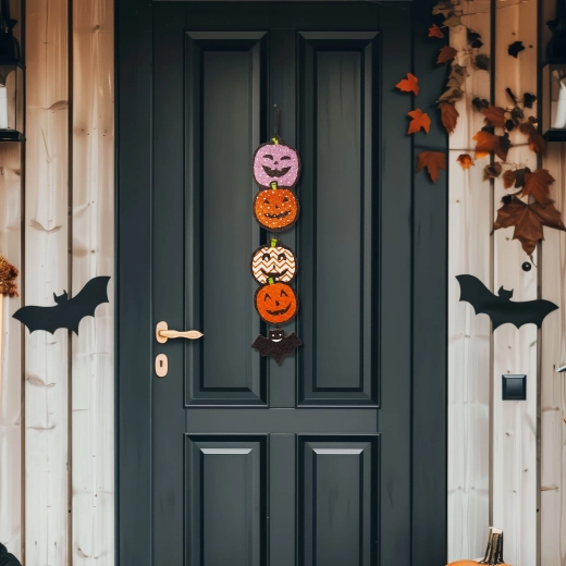 Halloween függő dekoráció tök faanyagból