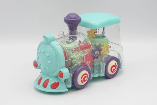 Átlátszó játékvonat fényekkel és zenével