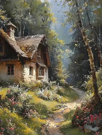 Norimpex számfestő készlet Erdei ösvényen álló ház 40 × 50 cm
