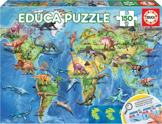 Puzzle Térkép a világból Dinoszauruszokkal EDUCA 150 darab