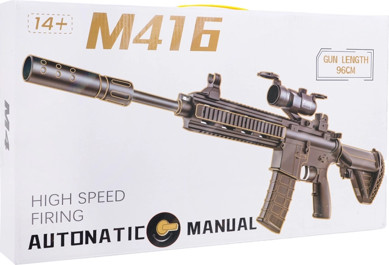 Szürke M416 gélpisztoly vízgolyókhoz tartozékokkal