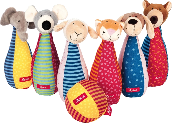 Puha bowlingbábuk gyerekeknek Sigikid – patchwork állatkás készlet