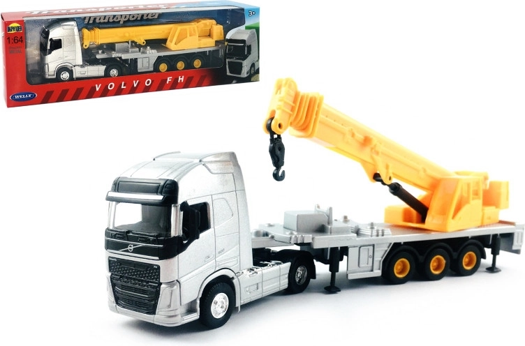 Welly 1:64 Volvo nyerges vontató pótkocsival és daruval