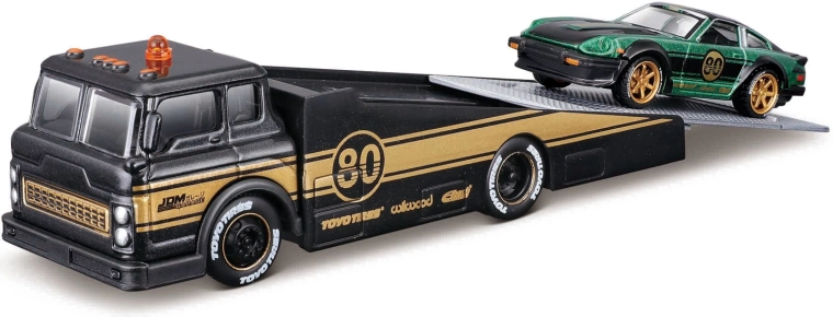 Maisto Design Elite Transport rámpás szállító teherautó és 1980 Datsun 280ZX 1:64