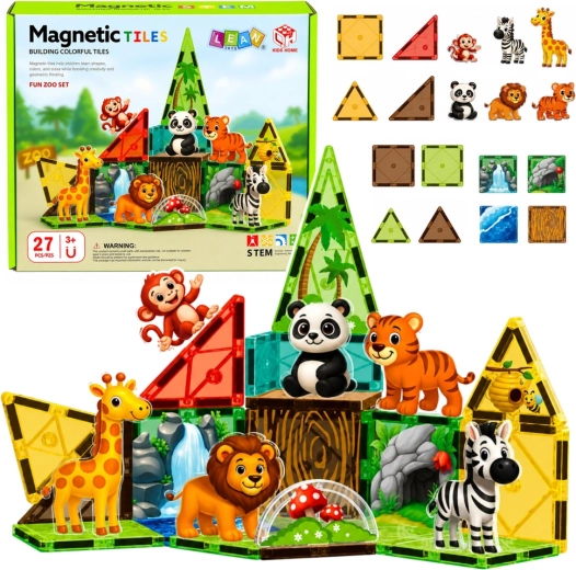 Mágneses építőelemek Zoo – vad dzsungelállatok (27 db)