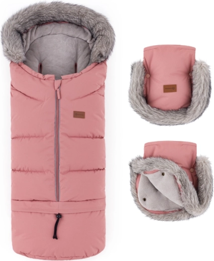 Petite&Mars téli szett: Arctic 4 az 1-ben lábzsák és Furry babakocsi kesztyű old rose