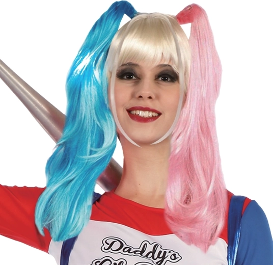 Gyerek Harley Quinn paróka – fekete–piros farsangi paróka
