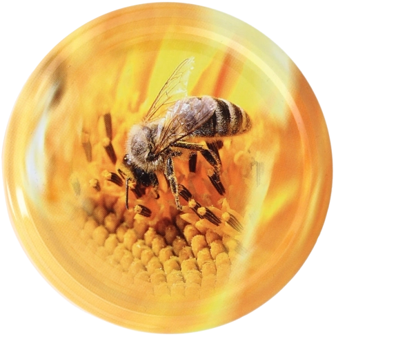 Fém befőttesüveg-tetők 82 mm, méh motívummal, 10 db-os készlet