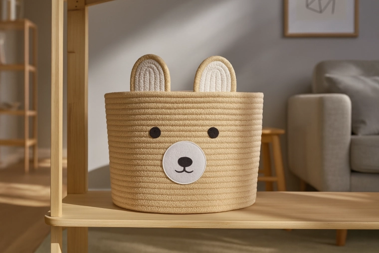 Textil tárolókosár mackóval 28 × 22 cm, bézs