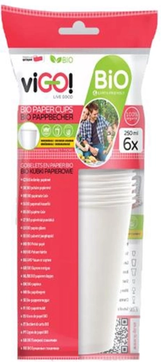 Bio papírpoharak 250 ml VIGO, 6 db