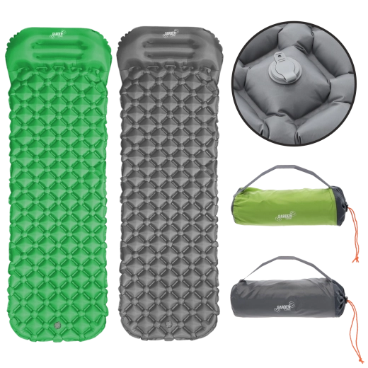 Felfújható túramatrac párnával 190 × 56 × 5,5 cm, szürke/zöld