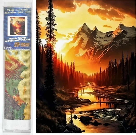 Gyémántfestés - Hegyi folyó naplementekor 30x40 cm