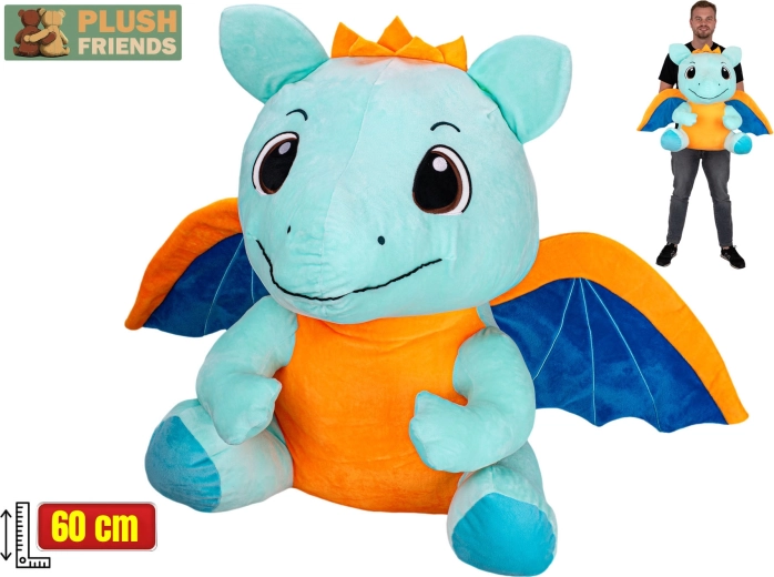 Plush Friends világoskék plüss sárkány 60 cm (ülő)