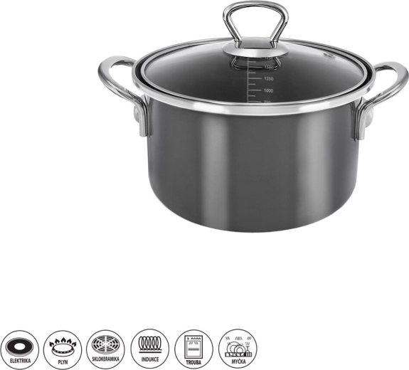 Metalic Lem zománcozott lábas 1,75 l üveg fedővel