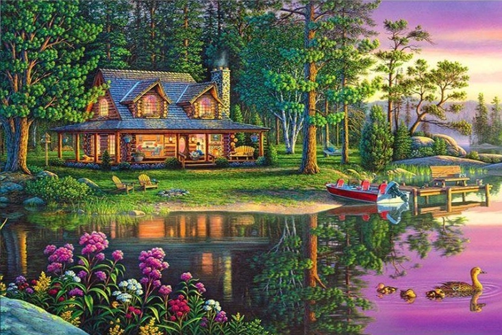 Norimpex Számfestő készlet Erdei ház a tóparton 40 × 50 cm