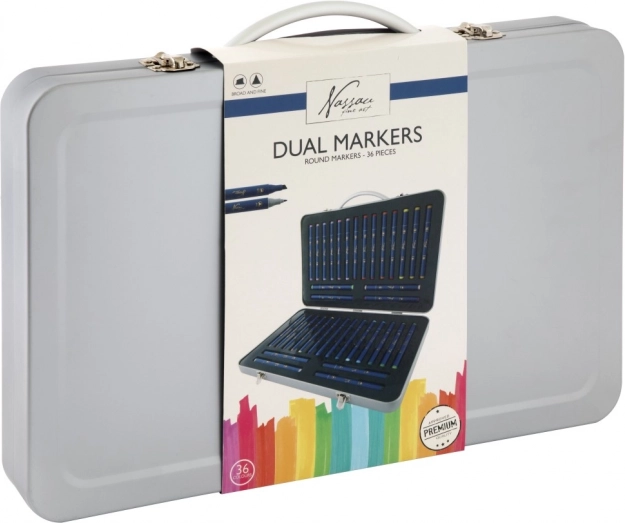 36 darabos kétvégű filctoll-készlet fémbőröndben