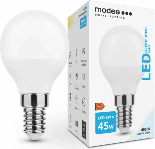 Modee Lighting Globe Mini G45 6 W E14 hideg fehér LED izzó