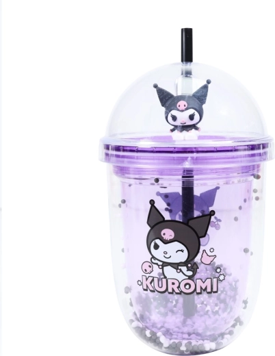 Kuromi boba tumbler szívószállal