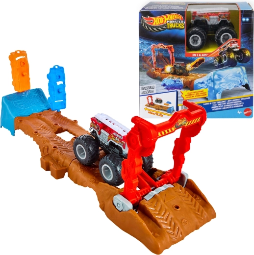 Hot Wheels Monster Trucks játékszett pálya HW 5 Alarm autóval és 2 kiegészítővel