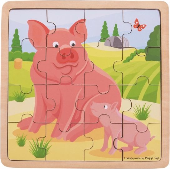 BIGJIGS TOYS fa puzzle – kismalac anyukájával, 16 darab