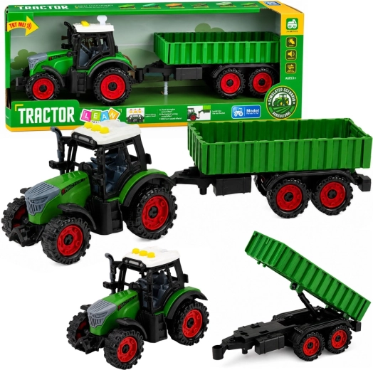 Gyerek farmtraktor pótkocsival, súrlódásos meghajtás, fények és hangok, 35 cm