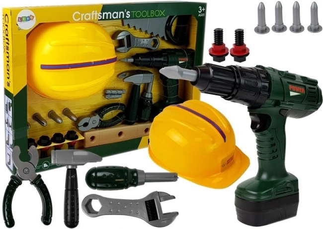 Gyerek szerszámkészlet akkumulátoros fúróval és sisakkal