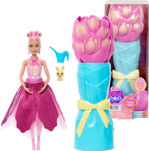 Barbie Petal Pop virágbontás rózsaszín tulipán kiegészítőkkel