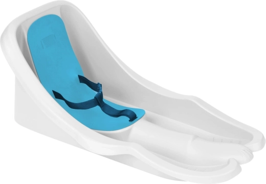 Gyerek bob háttámlával és biztonsági övvel, fehér, kék üléssel