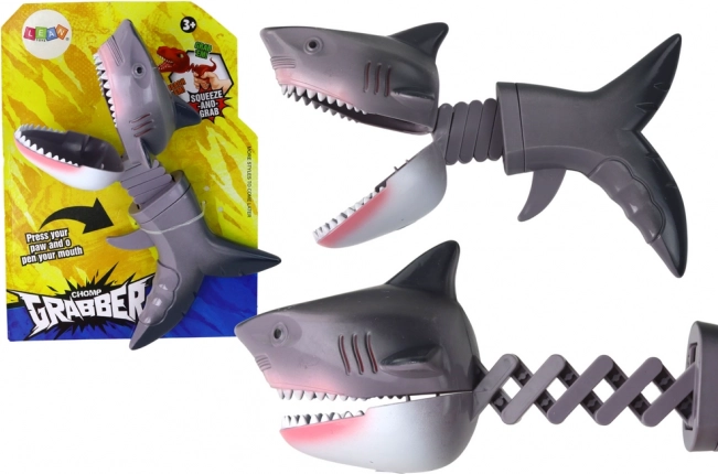 Rágó játék cápa rugón – szürke