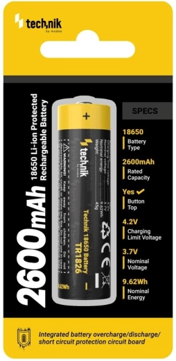 Védett, újratölthető 18650-es akkumulátor 2600 mAh 3,7 V