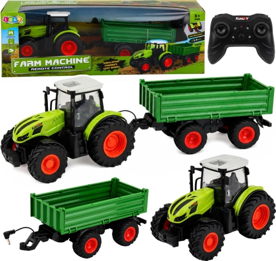 Távirányítós farm traktor levehető pótkocsival 1:24
